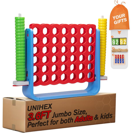 Nyeekoy Unihex 3.6ft Tall Jumbo Oversized 4 Piece Giant Game Set for Indoor Outdoor Backyard Life Size 4 Inch Parallel Connect Game for Kids Adults Family Party Fun Yard