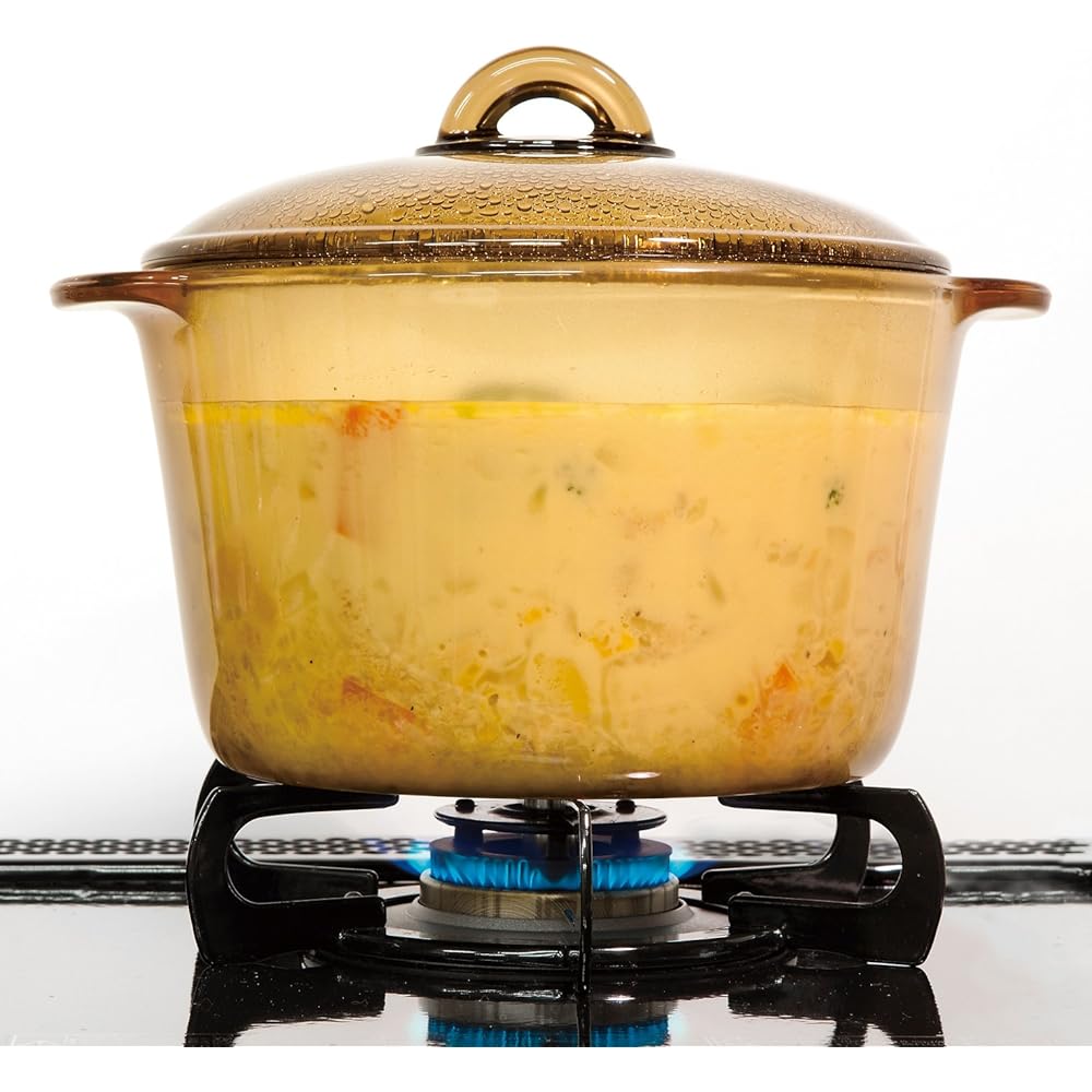Adelia Pot Glass Pot Cooker Cerabake Fire Cocotte Pot 3L Amber [Non-stick/Open flame/Microwave/Oven compatible/Ceramic coating] K-9469