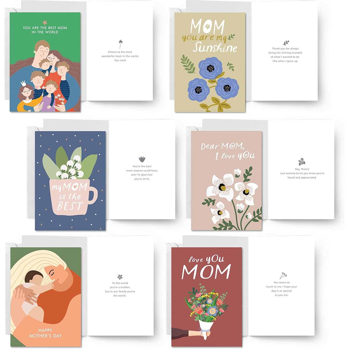 Easykart Happy Mother's Day Cards | Pack of 24, 6 Different Designs, 5.5 x 4 Inch Size