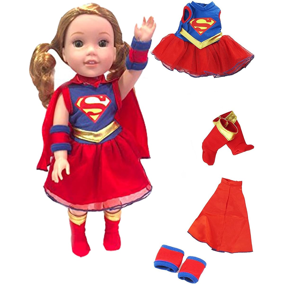Little Supergirl costume-fits 14 inch Wellie Wisher Dolls | 14 inch Doll Clothing