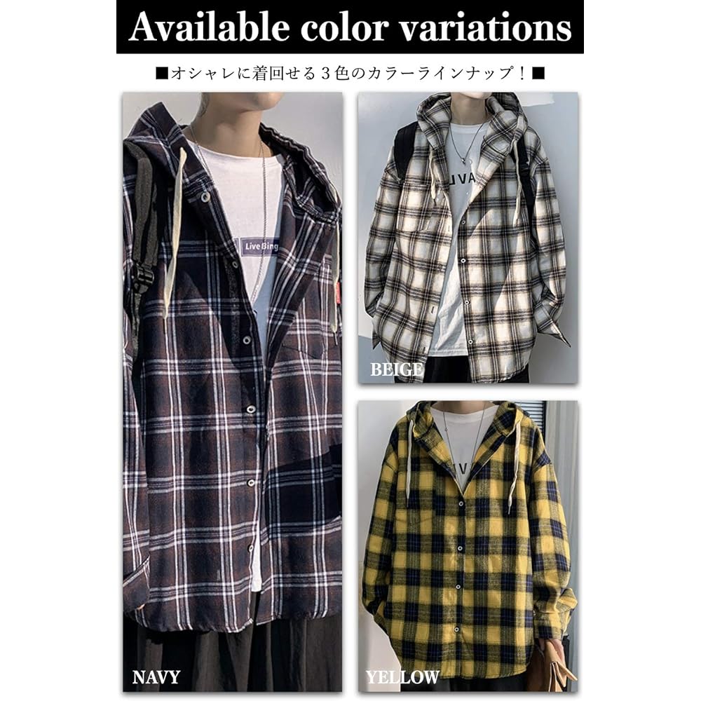 [BN1 Select] Parka Men's Shirt Check Large Size Long Sleeve 5 Sizes 3 Colors