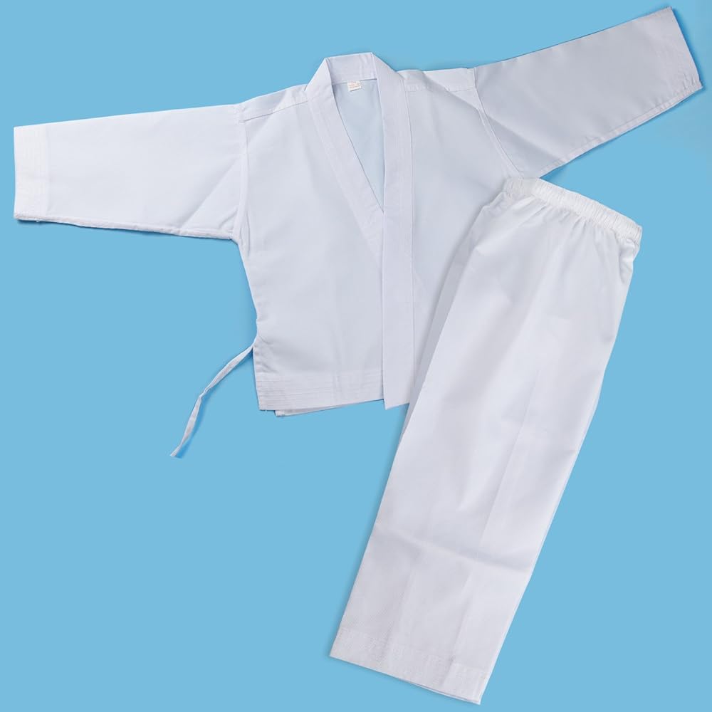 KUUQA Karate Gi 3 Piece Set Karate Gi Top and Bottom + Obi Set for Practice, Beginners, Dogi, Children, Adults, Unisex, Lightweight, Quick Drying, Size 110cm - 190cm