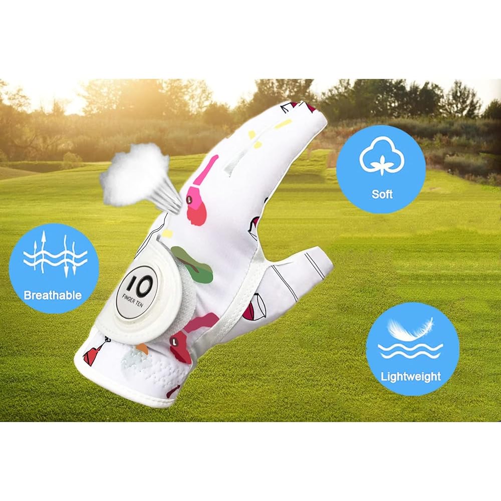 Golf gloves for ladies, both hands, all weather, with ball marker, gripping, soft and comfortable