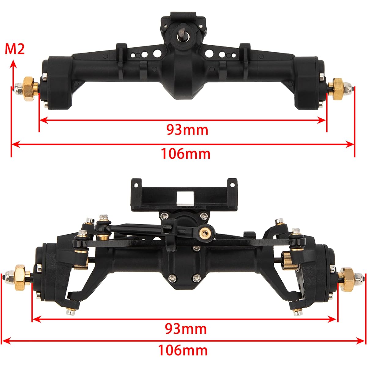 DKKY CVD Hardened Scale Plastic Nylon Axle Front and Rear Portal Axle Housing Assembly with C-Knuckle Axial SCX24 90081 C10 Jeep Upgrade Parts (Black)