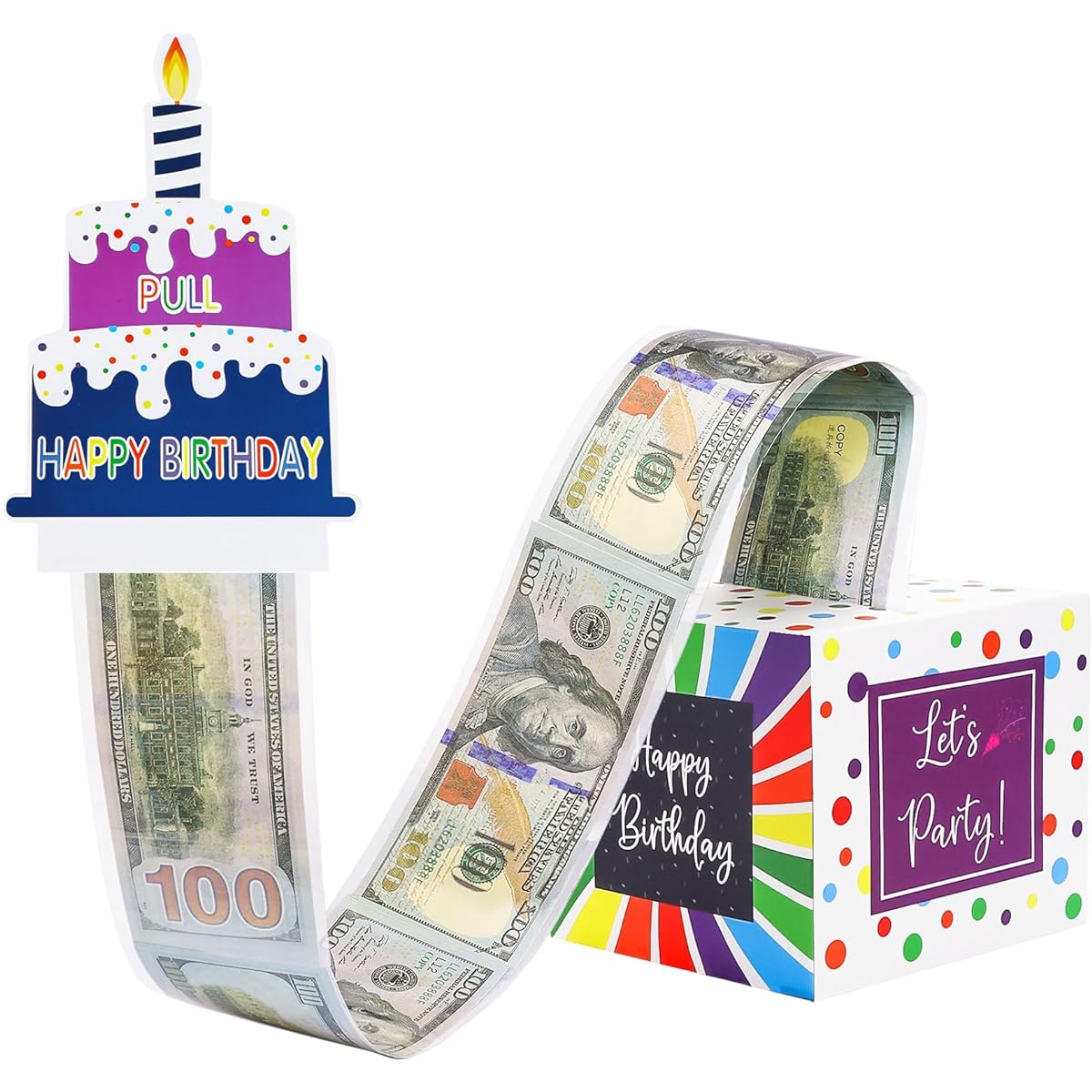 Meiidoshine Birthday Piggy Bank for Cash Gifts, Surprise Gift Box Money Holder Box with Drawer Happy Birthday Cards, 100 Clear Bags, Money Gift Ideas for Kids and Adults