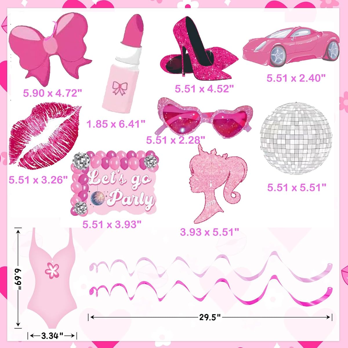 20 Pieces Pink Princess Party Hanging Decorations, Hot Pink Girls Birthday Party Decorations, Pink Disco Bachelorette Party Decorations for Princess Birthday Baby Shower Bridal Shower Wedding Party