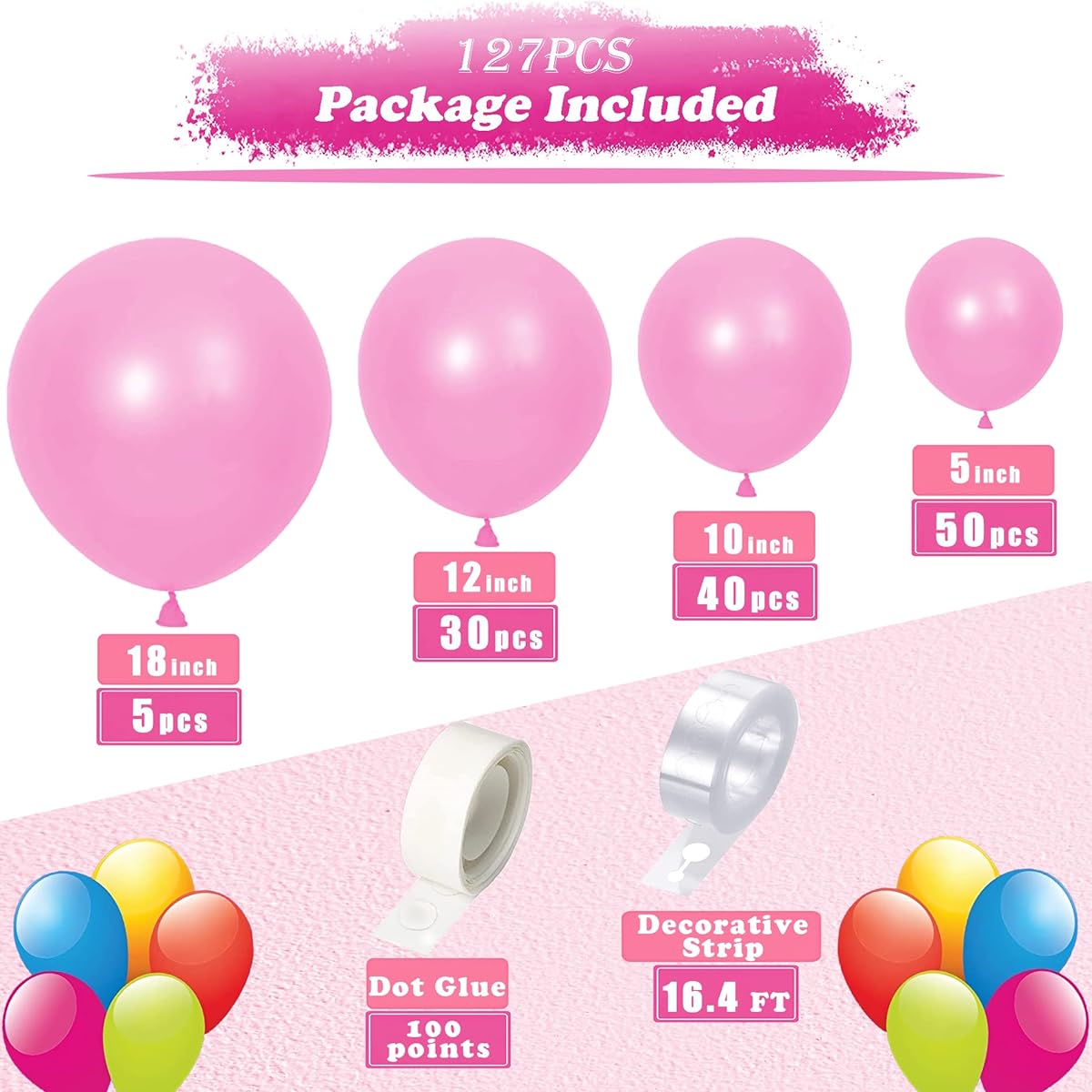 Pink Balloons 127pcs Light Pink Balloon Garland Kit 5 10 12 18inch Different Size Latex Balloons for Birthday Party/Graduation/Wedding/Baby Shower/Holiday Balloon Decoration