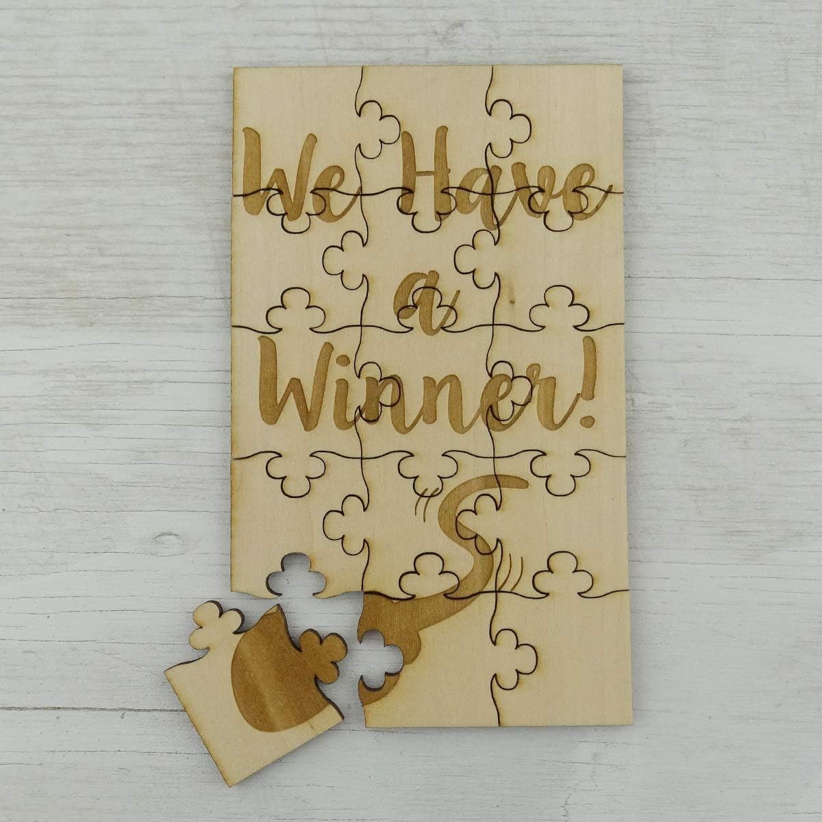 FashionJunkie4Life is a Winner! 15 Piece Wooden Jigsaw Puzzle with Genies Funny Surprise Pregnancy Announcement