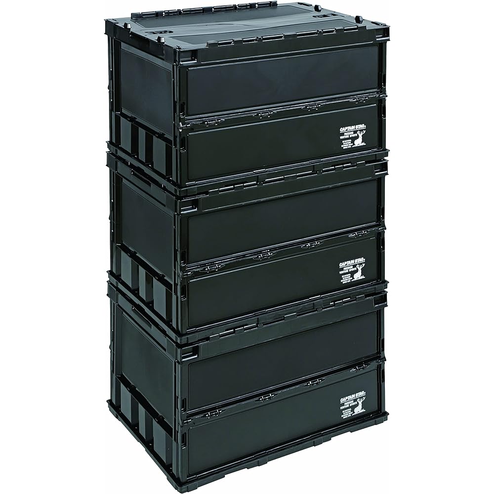 CAPTAIN STAG Oricon Folding Container FD Container with Lock Lid [Capacity 20L/51.3L] Made in Japan Black CS Black Label UL-1074/UL-1075