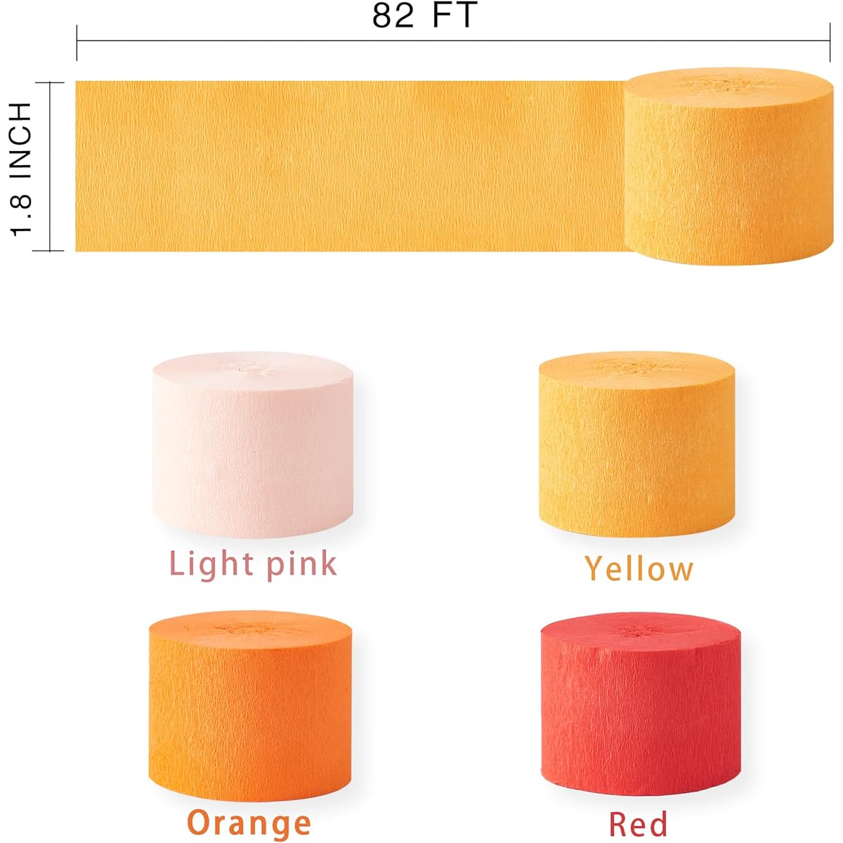 HDO Crepe Paper Streamers 8 Rolls 656 Feet Party Streamer Kit Pink Yellow Orange Red Streamers for Birthday Anniversary Baby Shower Bridal Shower Thanksgiving Party Decorations 1.8" x 82 Feet/Roll