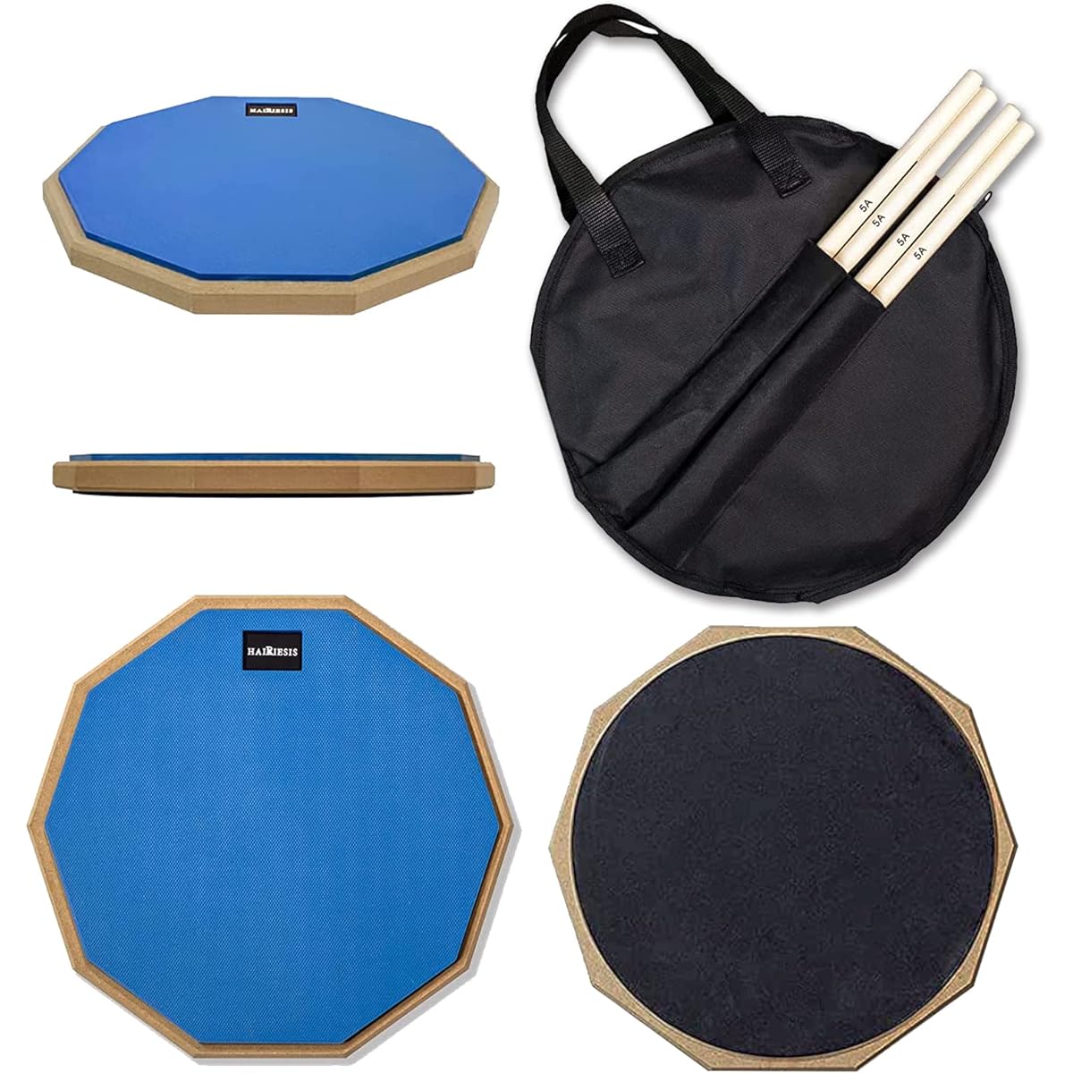 HAIRIESIS Drum Practice Pad 12 Inch Quiet Drum Pad Blue Double Sided Free Drumsticks & Storage Bag Drum Practice (Blue)