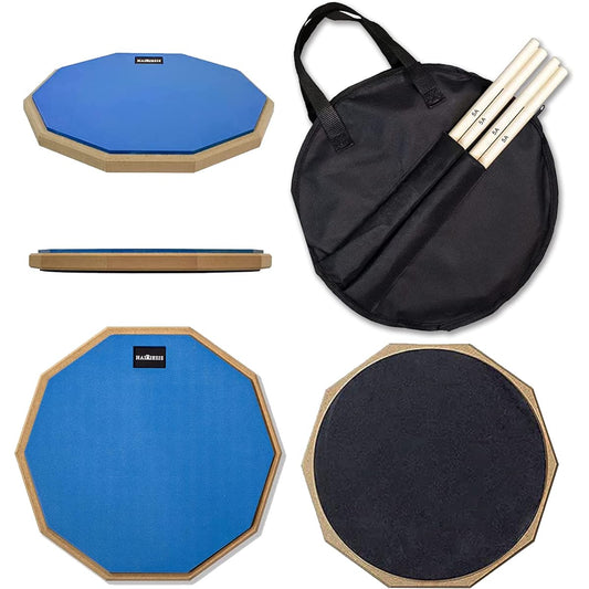 HAIRIESIS Drum Practice Pad 12 Inch Quiet Drum Pad Blue Double Sided Free Drumsticks & Storage Bag Drum Practice (Blue)