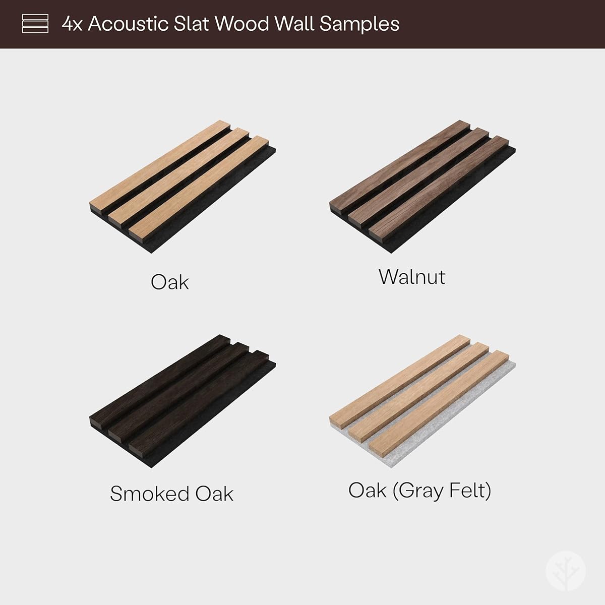 Slatpanel - Sample Pack - SLATPANEL - Natural Oak Smoked Oak Natural Walnut Natural Oak (Gray) - 3D Wall Panels - Acoustic Panels - Interior Walls - Decoration - Luxury Wood Veneer Panels