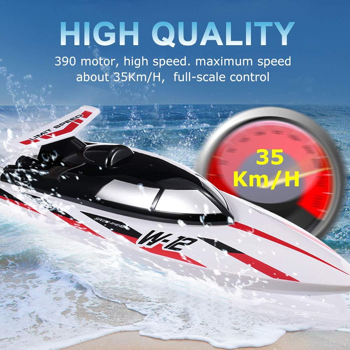 Remote Control Boat for Pool and Lake, 4 Channel 2.4GHz Remote Control Speed Boat, 35+km/h High Speed Motor and Water Circulation Cooling System, One-Click Recovery after Boat Capsizes, Best Gift for Boys (3 Batteries)
