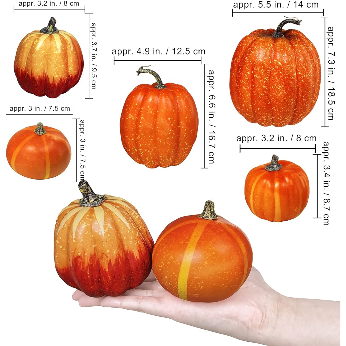 Winlyn 7pcs Artificial Orange Pumpkins Harvest Decorative Pumpkins Foam Pumpkins Farmhouse Rustic Fall Thanksgiving Halloween Tabletop Centerpiece Mantel Kitchen Decor