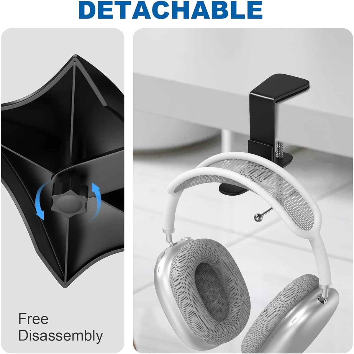 Tandler Headphone Hook Holder for Headsets Hanger Mount Headphone Stand Adjustable Under Desk Design Arched Support Fits Earphones Perfectly without Pressing B-Black