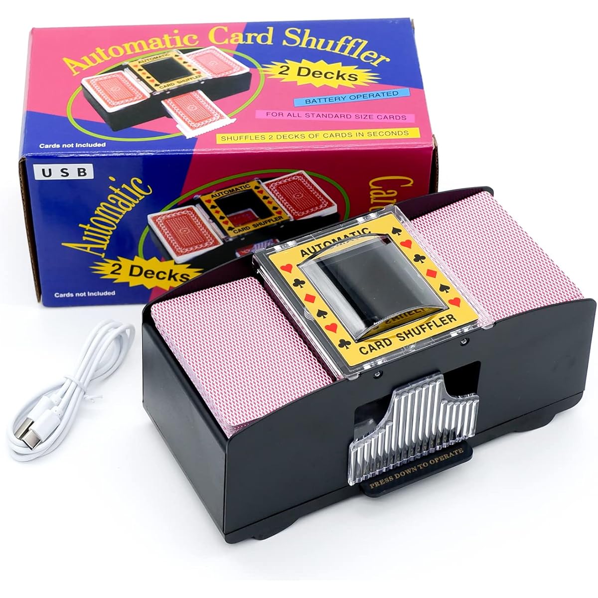 ACMEMAKE Automatic Card Shuffler 2 Deck USB/Battery Powered Electric Shuffler for UNO Phase 10 Blackjack Rummy Home Card Games