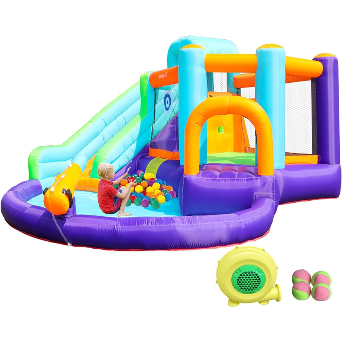 AirMyFun Bounce House Inflatable Water Slide for Kids Bouncy House with Water Slide Indoor or Outdoor Water Park with Slide and Blower for Wet & Dry (Blower Included)