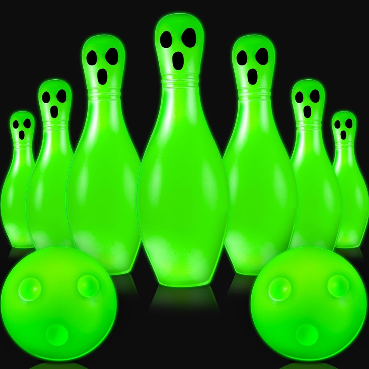 Libima 12 Pieces Glowing Bowling Set Halloween Bowling Pins Toy Game Set with 10 Pins and 2 Balls for Fun Family Party Lawn Garden Sports Games