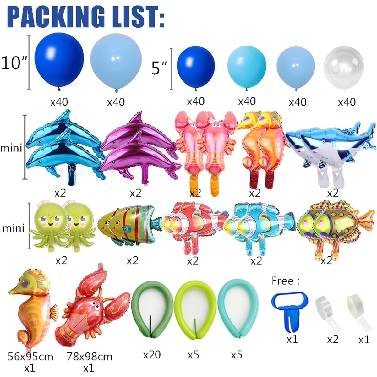 Sea Animals Birthday Party Decorations Blue Sea Balloons Garland Kit Mini Dolphin Shark Bubble Fish Clownfish Under the Sea Theme Boys Birthday Baby Shower Party Supplies 292 Pieces