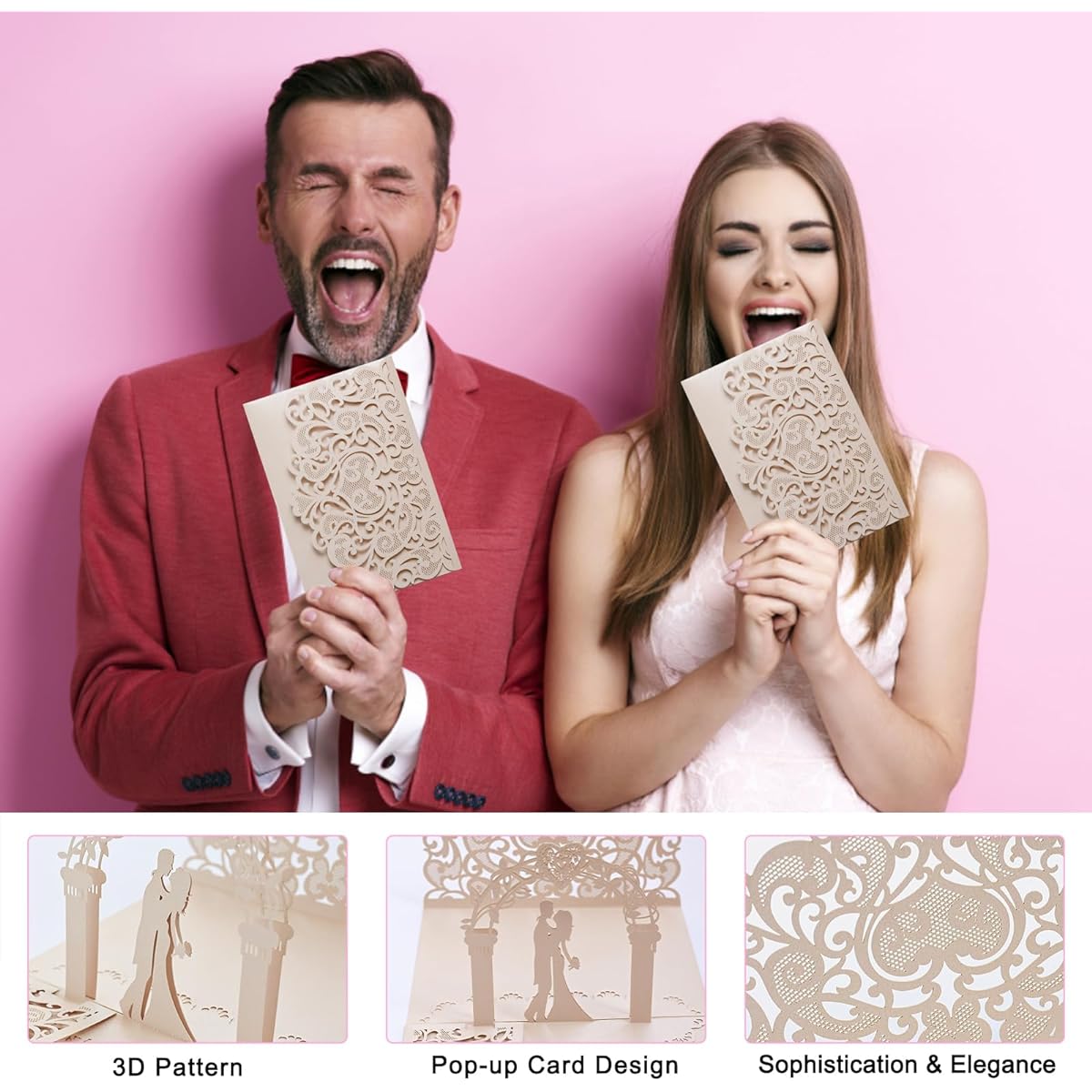 Greatshen 3D Pop Up Wedding Cards Wedding Greeting Cards Gift Cards with Envelopes Wedding Celebration