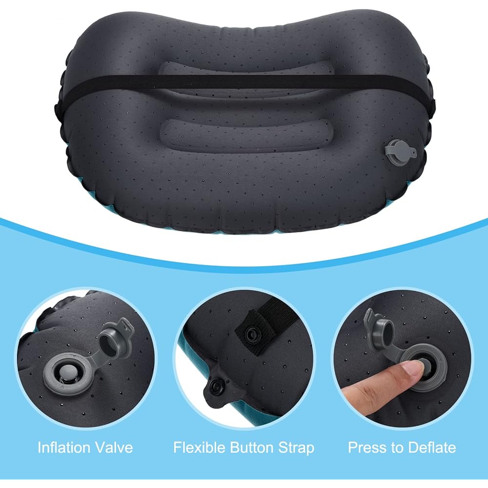 PATIKIL Inflatable Pillow 43 x 32 cm Ultralight Camping Travel Pillow Desk Rest Cushion Sleeping Pillow for Hiking Backpacking Office Teal Blue