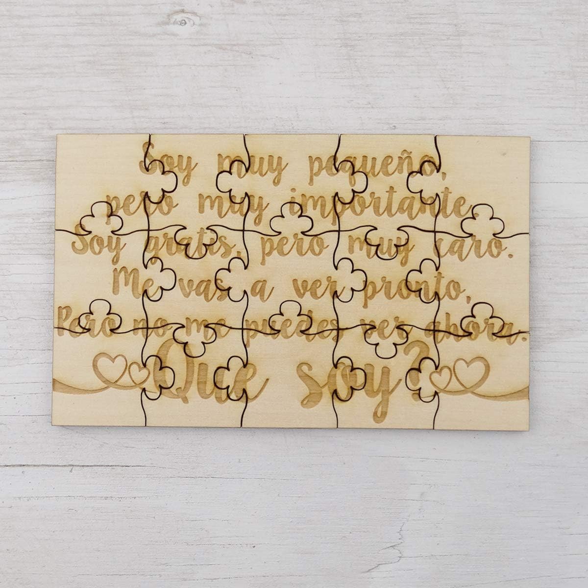 What Am I (Que Soy?) Spanish Baby Riddle Puzzle - 15 Piece Basswood Jigsaw Puzzle 5.75" x 3.5" Fun Together Surprise Pregnancy Announcement