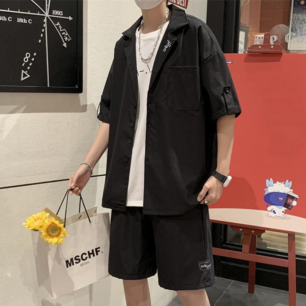 [SUKINANA] Men's Setup, Top and Bottom Set, Summer, Short Sleeve Jacket, Half Pants, 2 Piece Set, Stylish, Sweat Absorbent, Quick Drying, Large Size, Summer Clothes