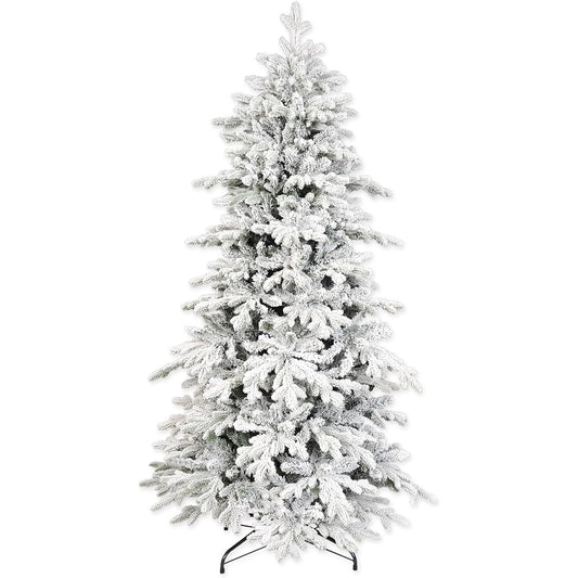 Treepool 7ft Snowy Christmas Tree Premium PE&PVC 2450 Tips No Lights Slim White Pencil Artificial Christmas Tree Tall Skinny Hinged Full Realistic Metal Stand(1525PE&925PVC)