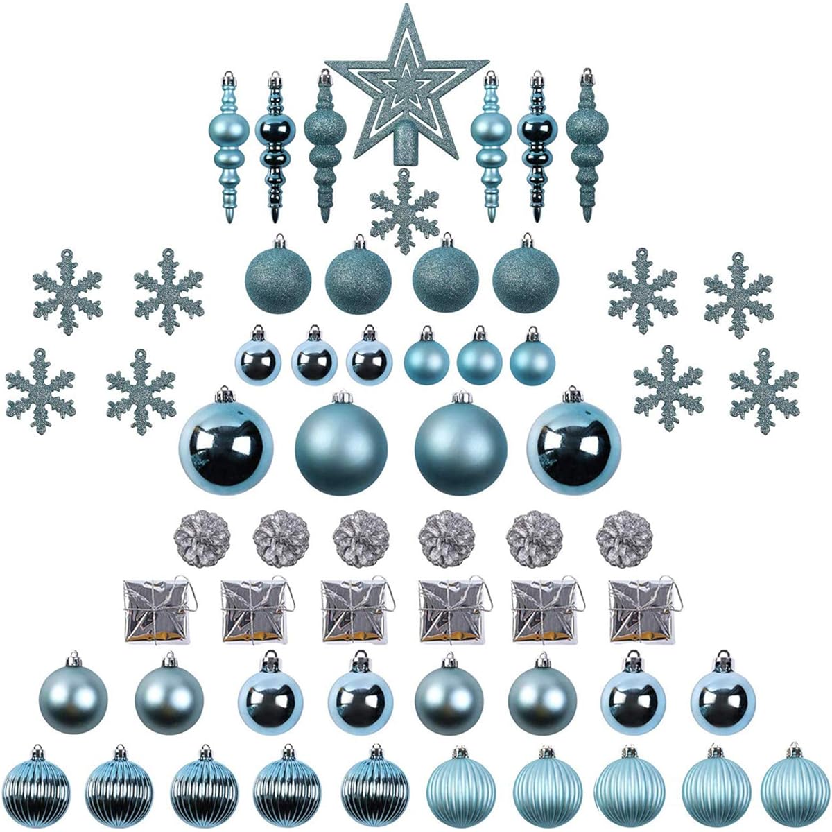 Sunnyglade 60ct Blue Christmas Tree Ball Ornaments Set Shatterproof Christmas Bling Hanging Decorations with Handheld Gift Packaging for Christmas Tree Holiday Wedding Party