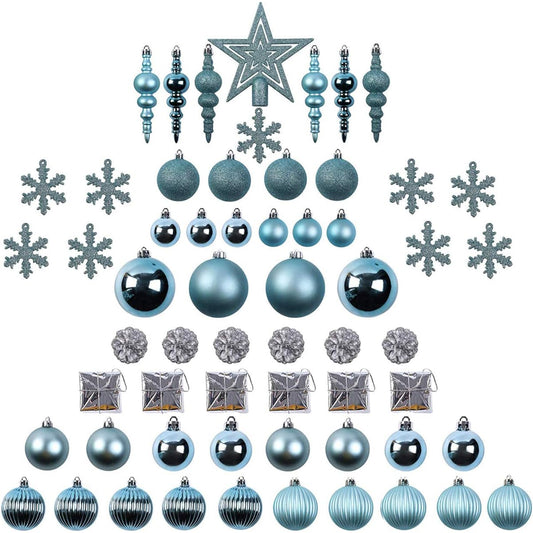 Sunnyglade 60ct Blue Christmas Tree Ball Ornaments Set Shatterproof Christmas Bling Hanging Decorations with Handheld Gift Packaging for Christmas Tree Holiday Wedding Party