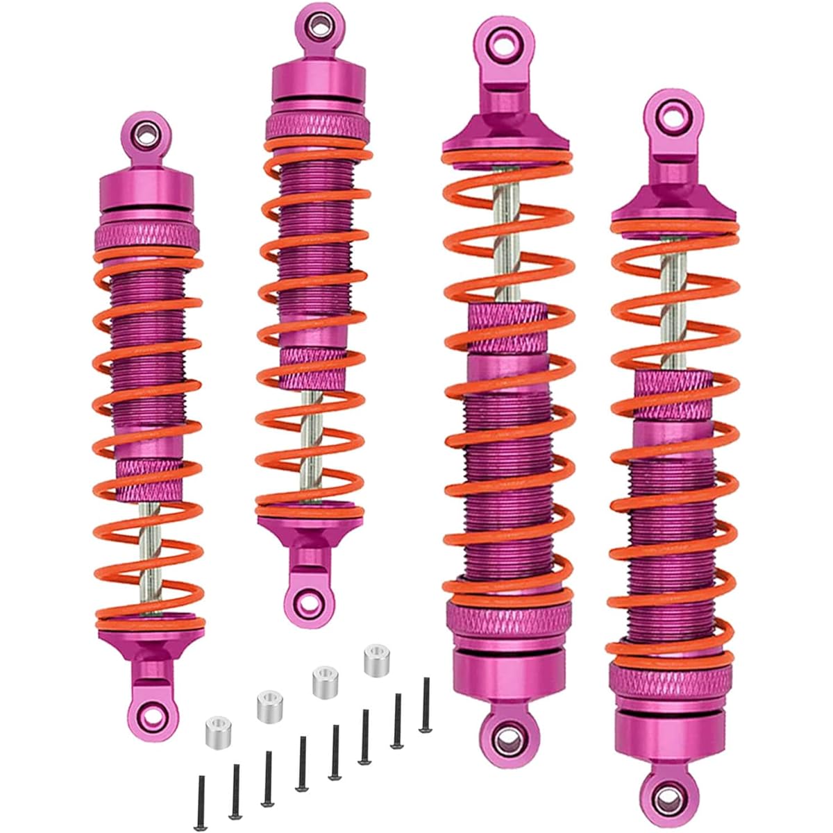 HopsupRC Big Bore RC Shock Upgrade Parts for 1/10 Traxxas Rustler/Slash/Stampede/Hoss 4x4 VXL 4WD 4pcs Alloy Full Metal Front Rear Shock Absorber Damper Replace 5862 Rose