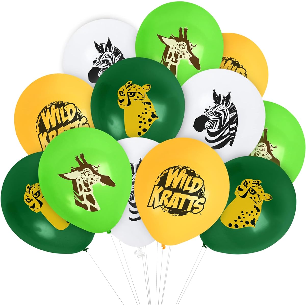 Treasures Gifts Wild Kratts Birthday Party Supplies - 12 Pack Wild Kratts Balloons - Latex Wild Kratts Birthday Decorations Balloons - 12 Inch Happy Birthday Balloons Orange Green White
