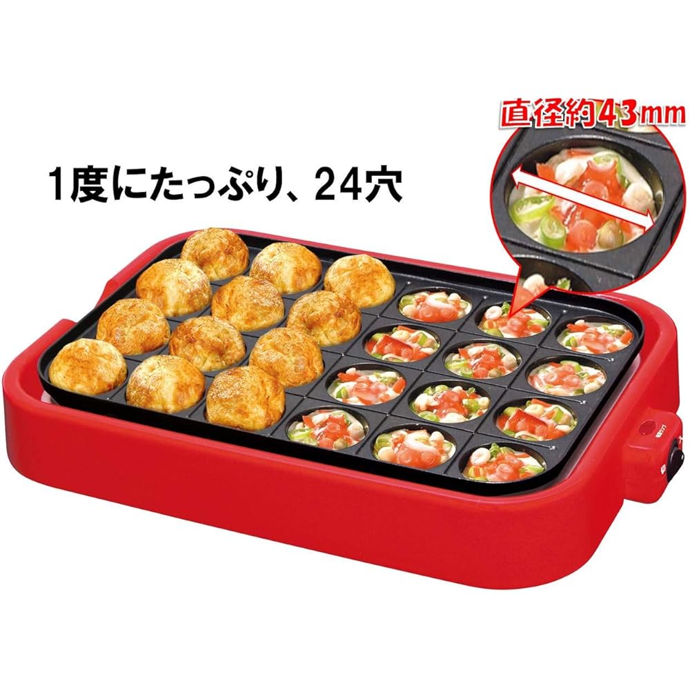 [Yamazen] Takoyaki Maker 24 Holes Removable Plate Type Red YOA-240®