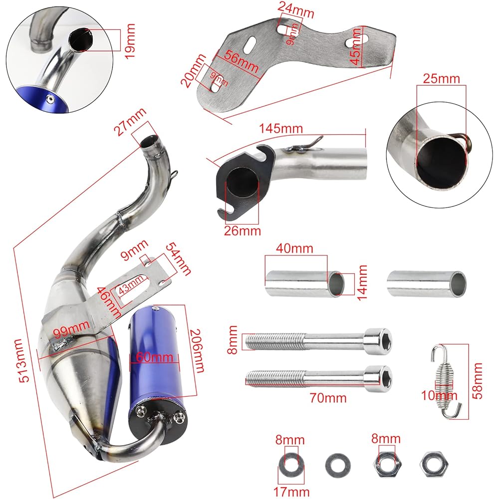 FLYPIG Exhaust Pipe with Expansion Chamber for Honda AF18 AF24 AF27 AF28 AF30Dio Exhaust System Muffler Pipe Elite Sym 50 SR50 SK50 SYM DD50 Arnada 50 Dio 50 DD50 Jolly 50)
