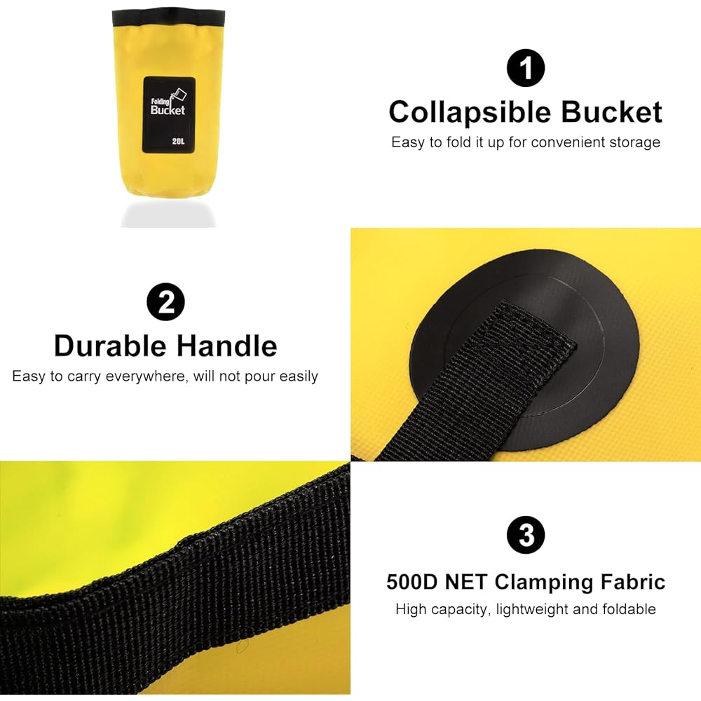 PATIKIL 5.3 Gallon 20L Collapsible Bucket 2 Pieces Travel Portable Water Storage Container Foldable Foot Washer for Travel Camping Fishing Orange Yellow