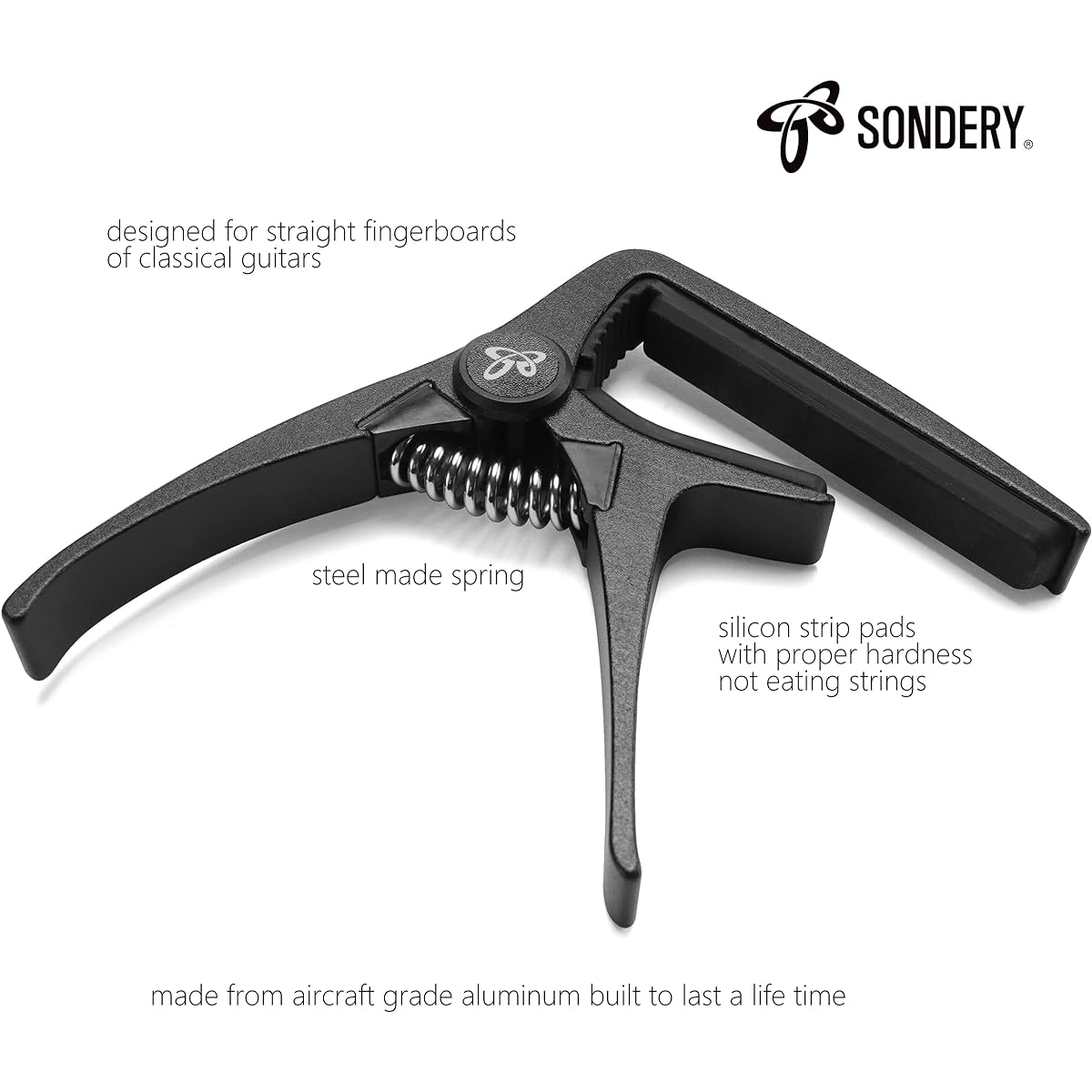 Sondery Guitar Capo for Classical Guitar, Ultra Light Clamp, Nylon Strings for Straight Fingerboard Guitar