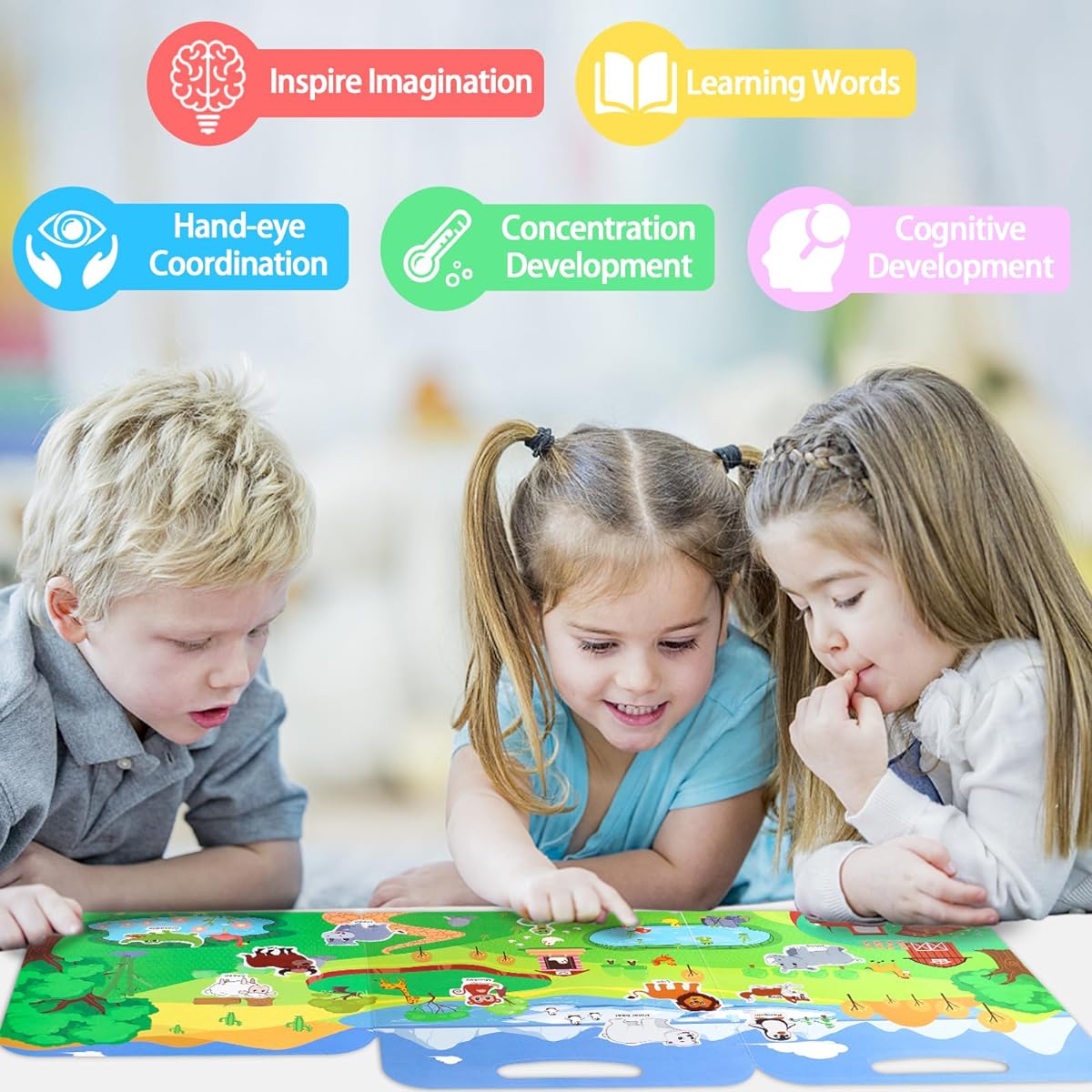 Tedmax Reusable Sticker Book for Kids Portable Jelly Quiet Book Preschool Learning Activities Educational Busy Book Toddler Travel Essentials Car Toy Waterproof Sticker for Ages 2+ Boys Girls (Animals+Vehicles)