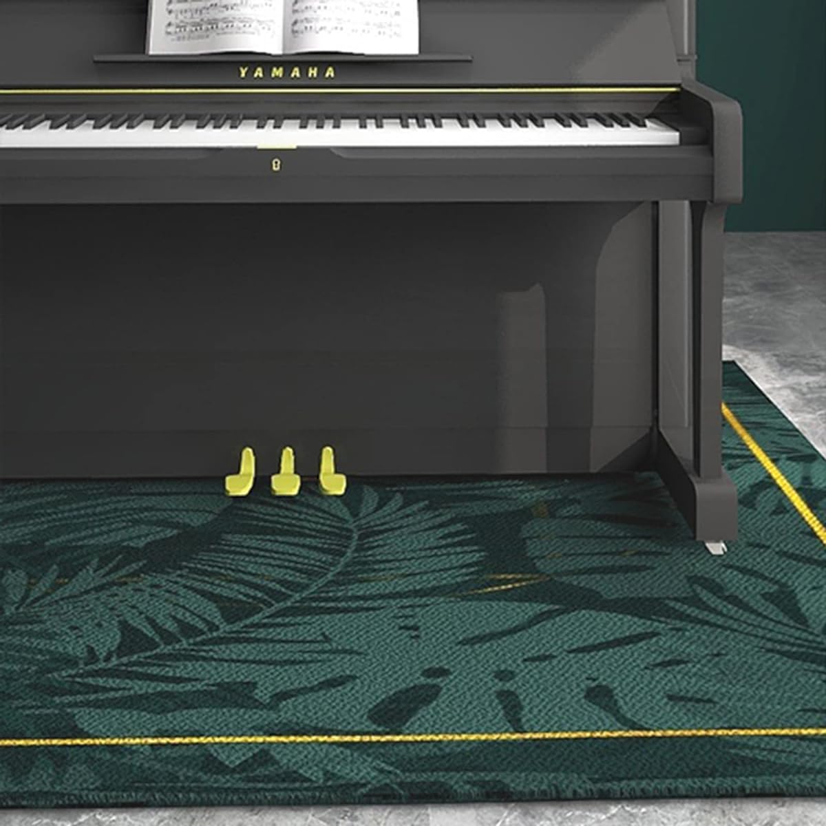 Carpet, Black Soundproof Rug, Carpet for Upright Piano, Feather Pattern, Vibration Damping Carpet, Machine Washable, For Home Piano, 1.3m x 1.8m (Size: W x L 1.3m x 1.8m/4.2ft x 5.9ft)