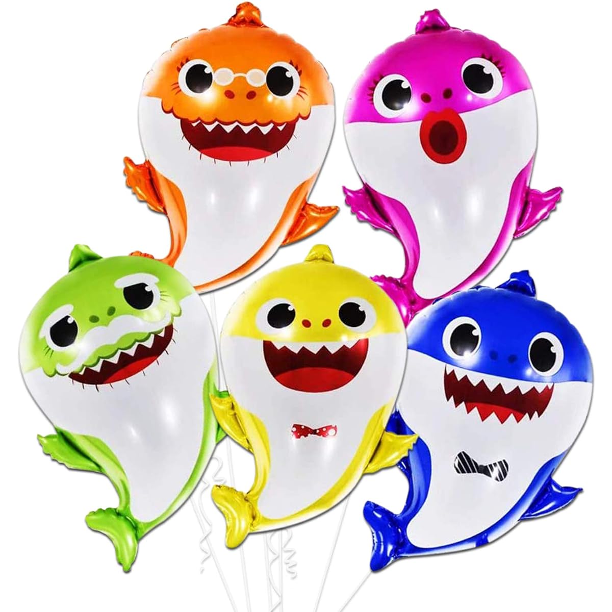 Set of 5 Baby Shark Balloons - Large 25 Inch | Baby Shark Foil Balloons for Baby Shark Birthday Decorations | Undersea Balloons for Baby Shark Party Decorations | Baby Shark Party Supplies