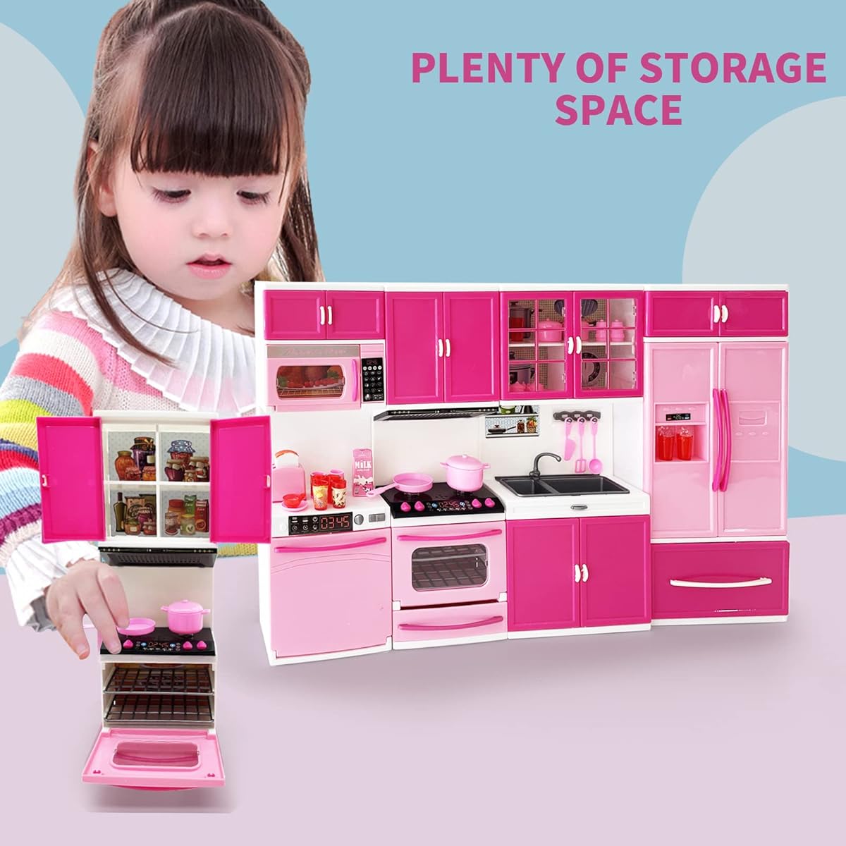 INCHOI My Modern Kitchen Full Deluxe Kit with Lights and Sounds (4 Sets) Perfect for Dolls and Toy Figures