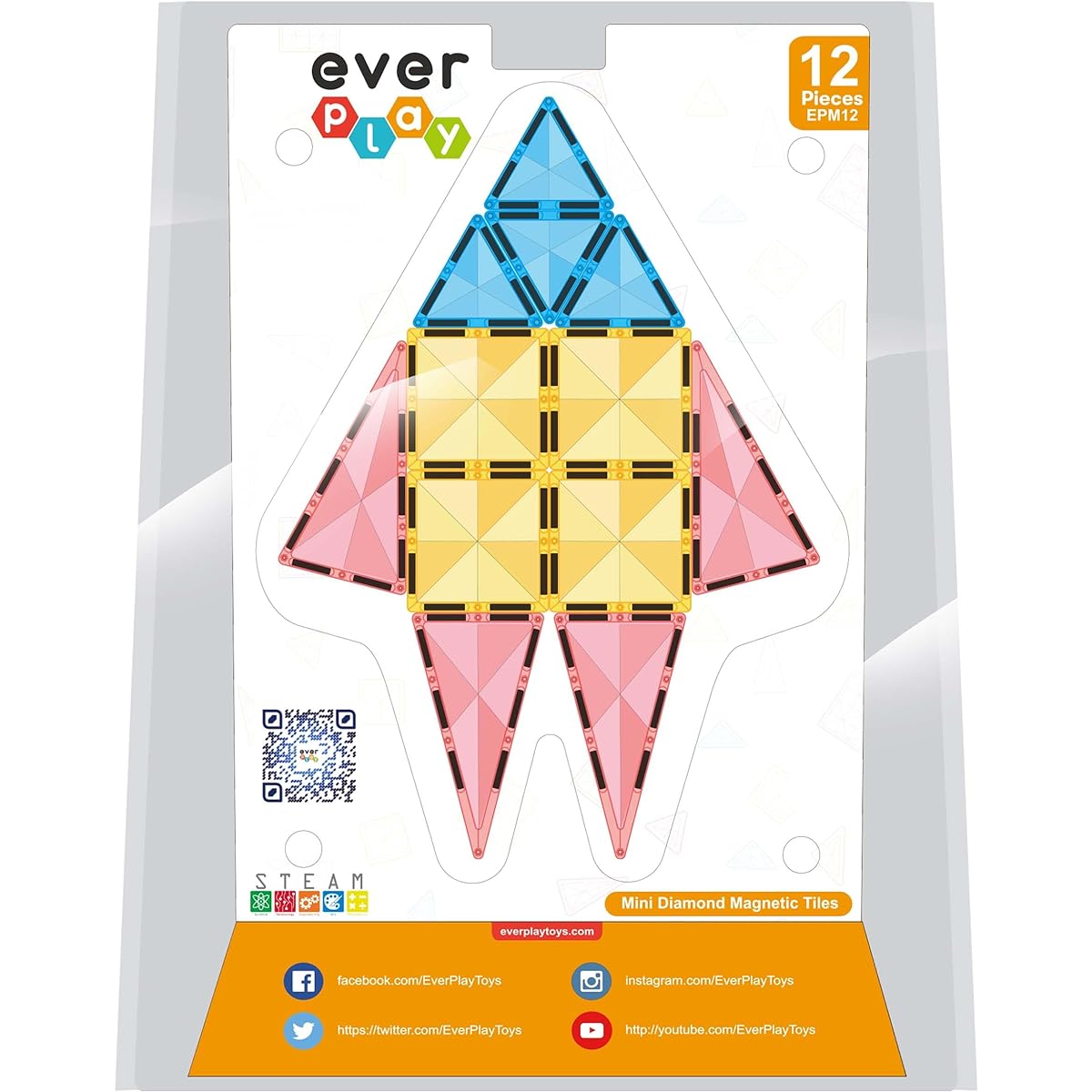 EverPlay Magnetic Tiles Building Blocks Toy Set - Travel Size Mini Diamond Series Magnetic Construction Magnetized Connecting Blocks - Fun STEM Learning - Encourage Children's Brain Development - Ages 6+ EPM12