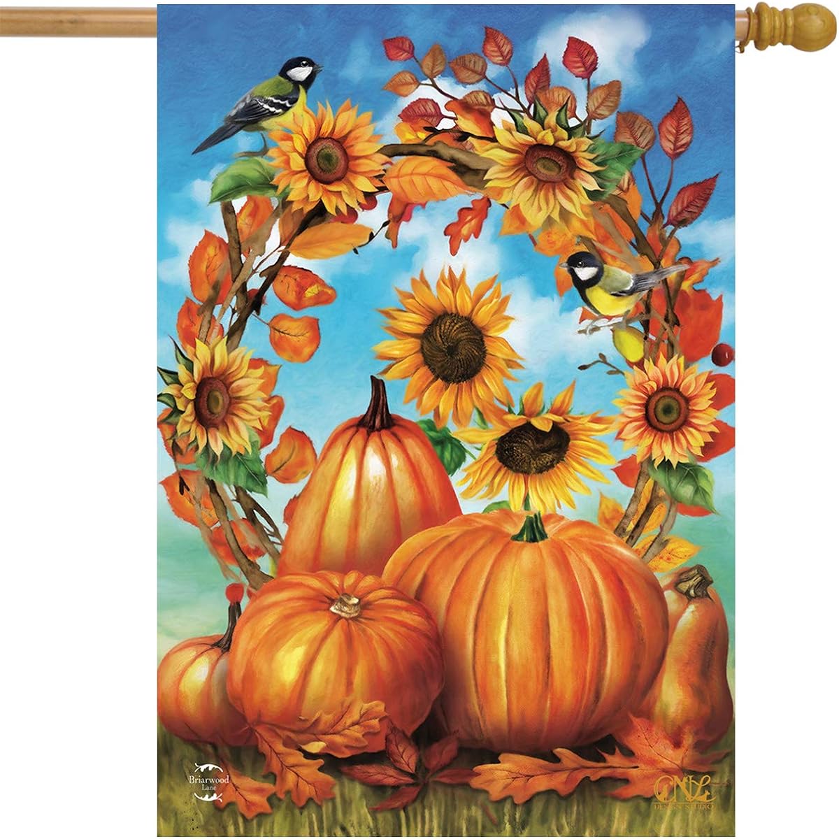Autumn Wreath Still Life Fall House Flag 40" x 28" Briarwood Lane