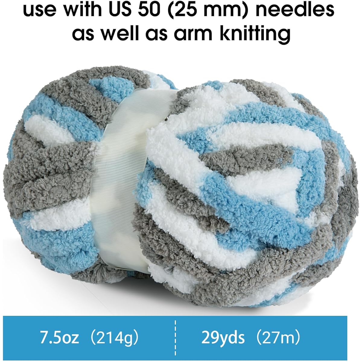 MABOZOO Tie Dye Chunky Yarn for Crochet, 8 Pack Sky Blue Fluffy Jumbo Chenille Yarn Soft Plush Yarn Bulky Huge Thick Fuzzy Yarn for Hand Knitting and Arm Knitting (11.7 Yards 8 oz Each Skein)