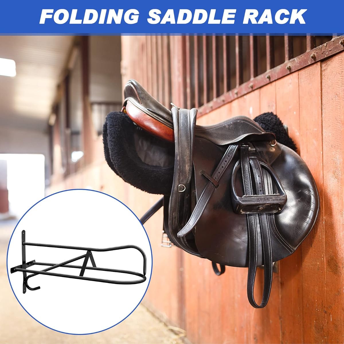 Buryeah Saddle Rack Saddle Stand Wall Mounted Saddle Rack Stand for Western Saddles Black with Mounting Screws Set of 2