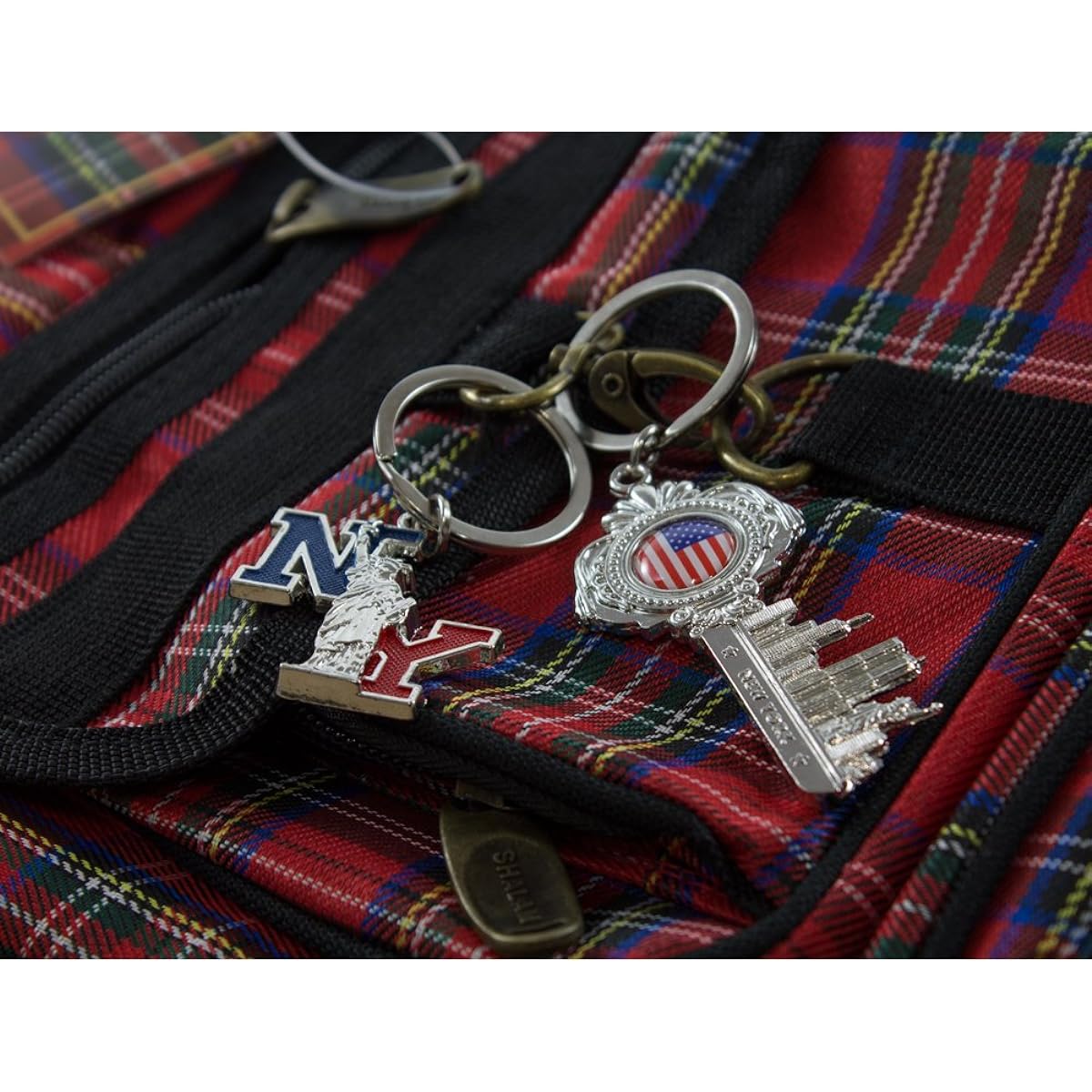 Pack of 12 New York NYC Souvenir Metal Keychains - Statue of Liberty, American Flag, World Trade Center, Empire State Building, Bottle Opener and More - Bonus Race Day Car
