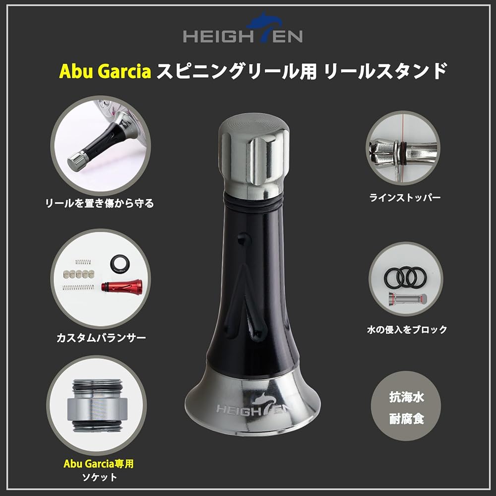 HEIGHTEN 45mm Reel Stand Abu Garcia Spinning Reel Custom Balancer Line Stopper (Black & Gunmetal) (651)