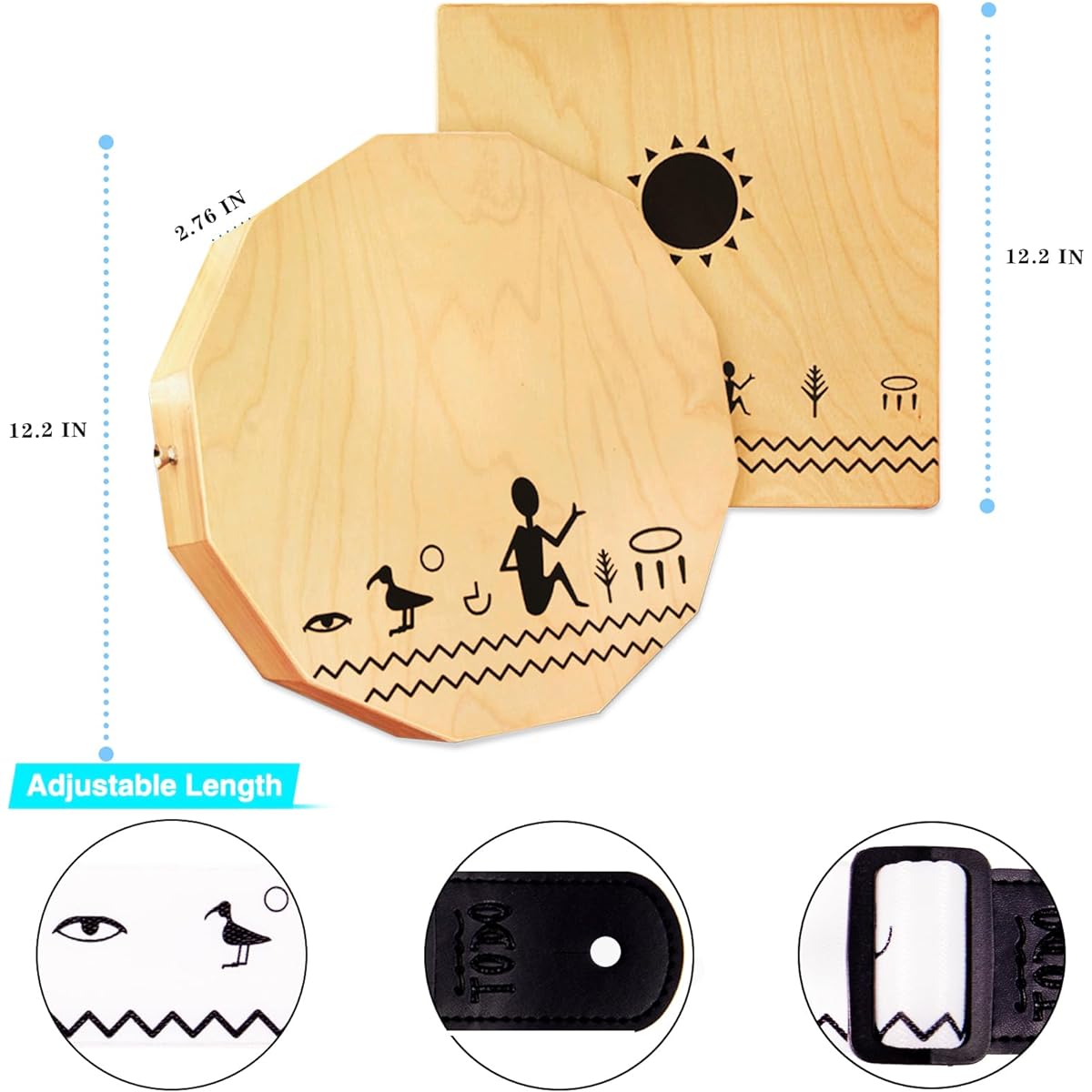 TODO Travel Cajon Box Drum Flat Hand Drum Portable Birch Wood Percussion Instrument with Adjustable Strings Carry Bag First Handmade Hand Drum Percussion