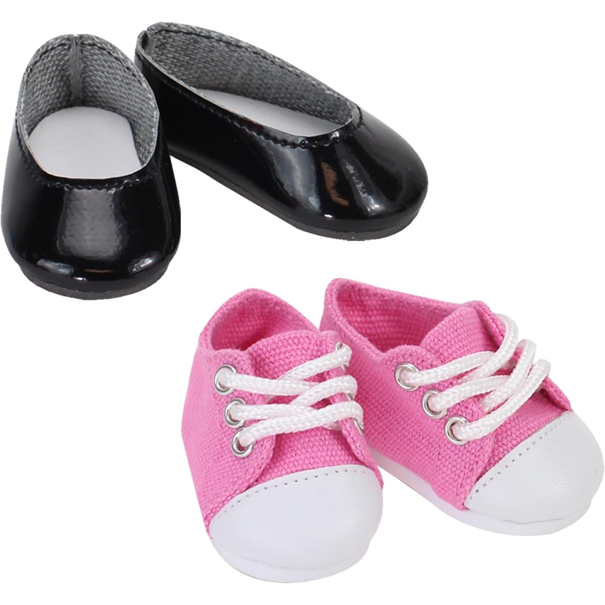 Sophia's 14 1/2 Inch Black Doll Shoes Ballet Flats & Light Pink Sneakers Shoes Set Perfect for Wellie Wishers and More