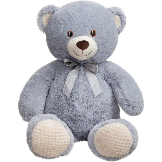 WENMOTDY Giant Teddy Bear Plush Toy Giant Teddy Bear with Bow Cuddly Toy Gift for Kids Girlfriend Gray 39''